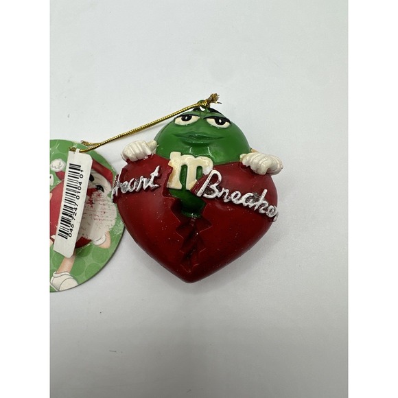 M&M's Heart Breaker Christmas Ornament Red Green Candy Character 2007 Holiday - Picture 11 of 11